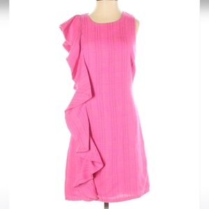 Pink tweed plaid ruffle dress
